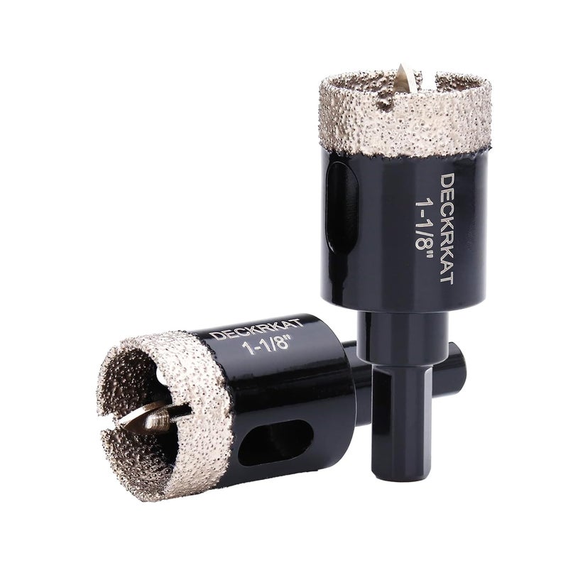 DECKRKAT 1-1/8 Inch Diamond Hole-Saw Bits with Pilot Drill Bit - 2pc 1-1/8" Diamond Tipped Tile Hole Saws with Guiding Bit Accurate Drilling for Porcelain Tile Ceramic Pottery Granite Stone Glass Bottles 28mm - Image 1